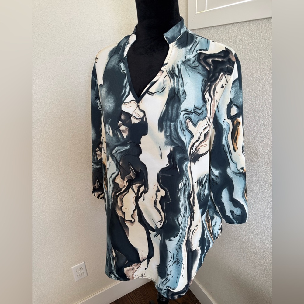 SHEIN Abstract Print Blouse - Black, White, Blue